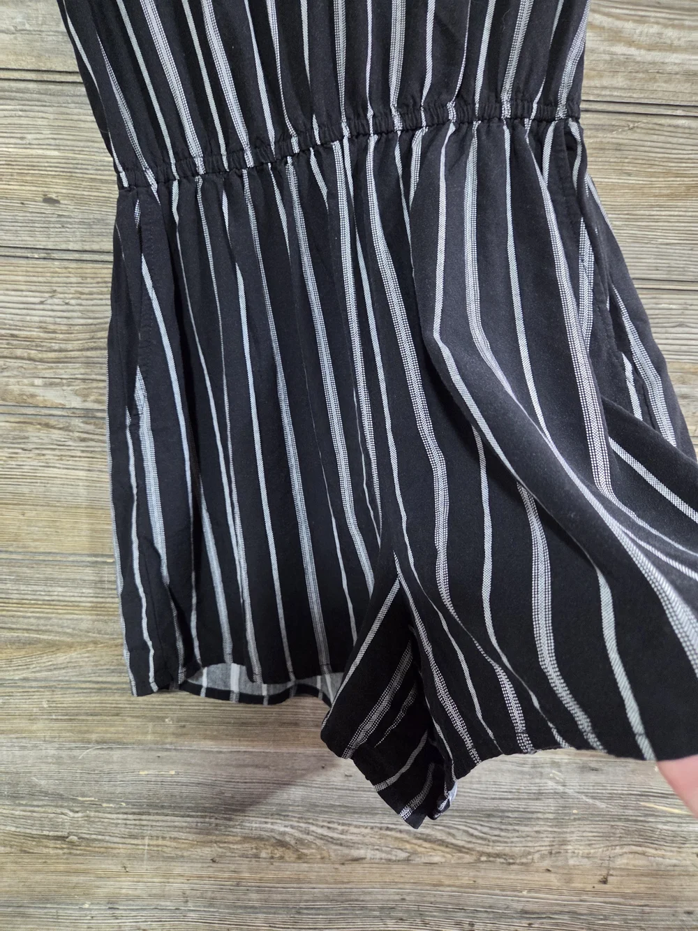 Old Navy Black & White Striped Romper XS Surplice Back Short Sleeve
